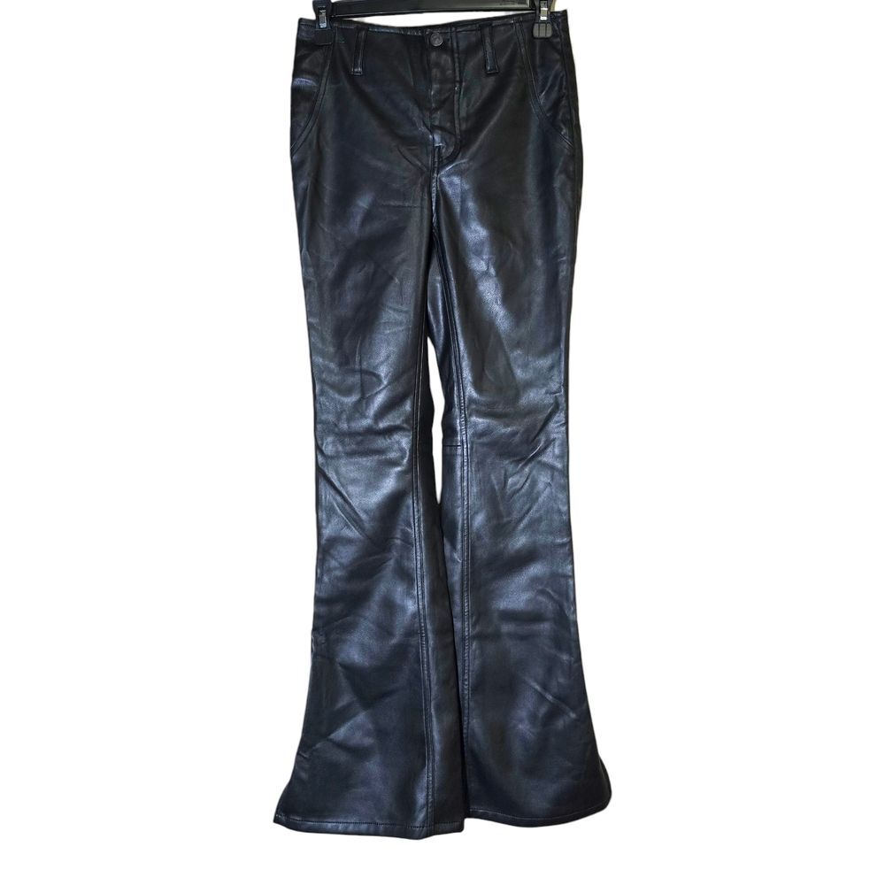 Free People Level Up High Rise Faux Leather Flare Pants Black 26 NWT